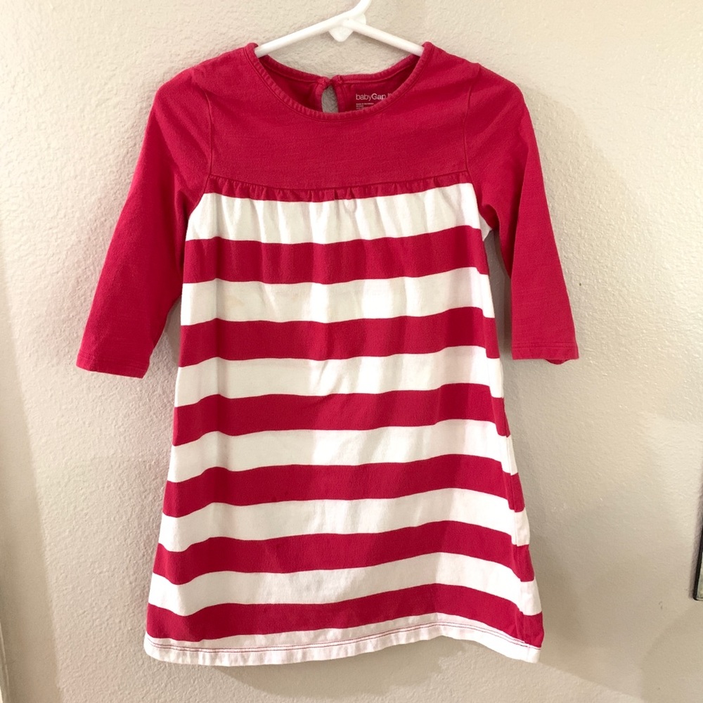 Dark pink and white striped long sleeve gap dress